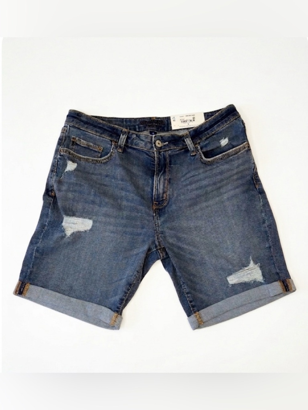 Arizona Jean Company Distressed Rolled Cuff Bermuda Blue Jean Shorts Size 15